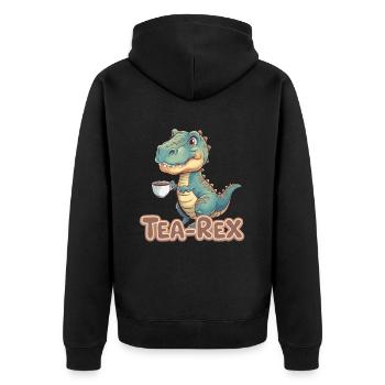 Niedlicher Dinosaurier trinkt Tee T-Rex Humor - Unisex Premium Bio Zip Hoodie - Schwarz - Hinten - Nico (187cm)