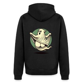 Funny Halloween Ghost Freak Under Sheet - Unisex Premium Organic Zip Hoodie - black - Back - Nico (187cm)