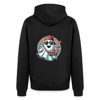 Boo-Jee Gespenst Lustiger Modischer Geist - Unisex Premium Bio Zip Hoodie - Schwarz - Hinten - Nico (187cm)