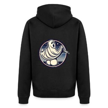 Funny Halloween Ghost Freak Under Sheet - Unisex Premium Organic Zip Hoodie - black - Back - Nico (187cm)