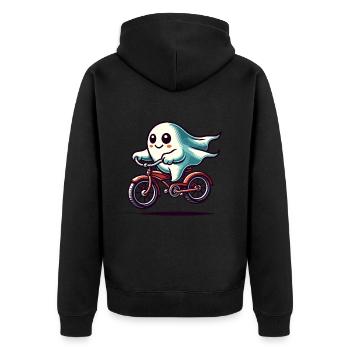 Bicycle Riding Ghost Spooky Season Outfit - Unisex Premium Organic Zip Hoodie - black - Back - Nico (187cm)