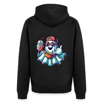 Boo-Jee Gespenst Lustiger Modischer Geist - Unisex Premium Bio Zip Hoodie - Schwarz - Hinten - Nico (187cm)