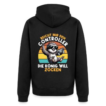 Hands me the controller, the queen wants to play - Unisex Premium Organic Zip Hoodie - black - Back - Nico (187cm)