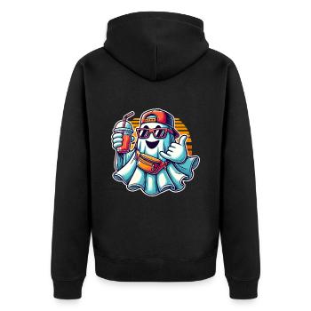 Boo-Jee Gespenst Lustiger Modischer Geist - Unisex Premium Bio Zip Hoodie - Schwarz - Hinten - Nico (187cm)