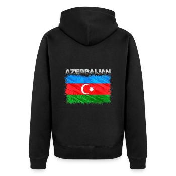 Azerbaijan - Unisex Premium Organic Zip Hoodie - black - Back - Nico (187cm)