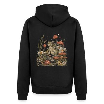 Cottagecore Aesthetic Frog Mushroom Vintage Gobli - Unisex Premium Organic Zip Hoodie - black - Back - Nico (187cm)