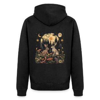 Cottagecore Ästhetische Kaninchen Mond Pilz Witchy - Unisex Premium Bio Zip Hoodie - Schwarz - Hinten - Nico (187cm)