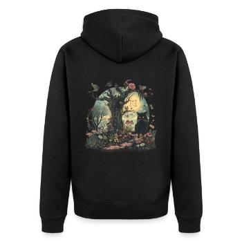 Cottagecore Aesthetic Black Cat Tree Birds - Unisex Premium Organic Zip Hoodie - black - Back - Nico (187cm)