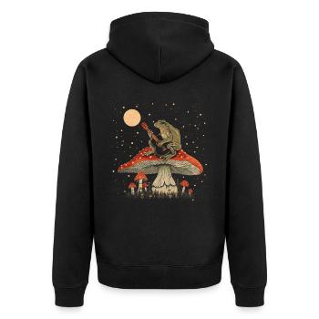 Cottagecore Aesthetic Frog Playing Guitar Pil - Unisex Premium Organic Zip Hoodie - black - Back - Nico (187cm)