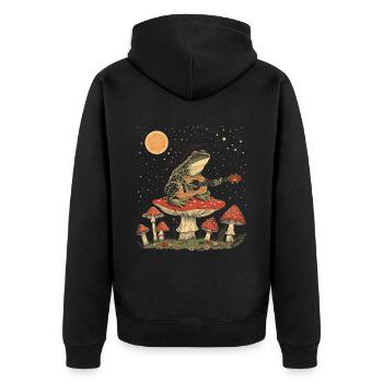 Cottagecore Ästhetische Frosch Gitarre Pilz Witchy - Unisex Premium Bio Zip Hoodie - Schwarz - Hinten - Nico (187cm)