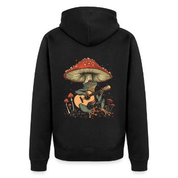 Cottagecore Aesthetic Frog Guitar Mushroom Goblin - Unisex Premium Organic Zip Hoodie - black - Back - Nico (187cm)