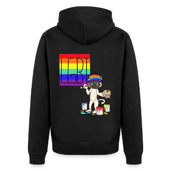 LGBT Katze Künstler Gay Pride Regenbogen Maler - Unisex Premium Bio Zip Hoodie - Schwarz - Hinten - Nico (187cm)