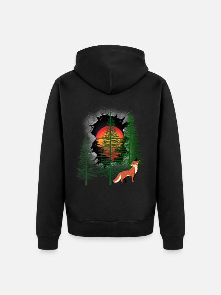 Mystinen metsä kettu kettu kettu satu lapset lapsi - Premium unisex luomu-huppari vetoketjulla - musta
