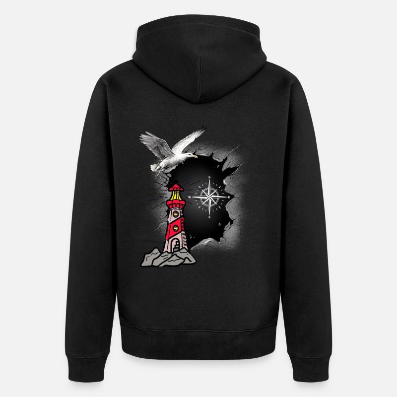 maritim Möwe Kompass Leuchtturm Möwen - Unisex Premium Bio Zip Hoodie - Schwarz