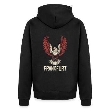 Frankfurt Adler Aufsteigend FFM Jungs - Unisex Premium Bio Zip Hoodie - Schwarz - Hinten - Nico (187cm)