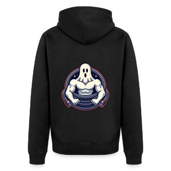 Bodybuilding Gespenst Lustiger Fitnessstudio Geist - Unisex Premium Bio Zip Hoodie - Schwarz - Hinten - Nico (187cm)