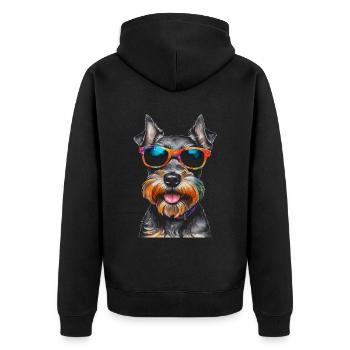 Zwergschnauzer Sonnenbrille Hund Lustig Tier Print - Unisex Premium Bio Zip Hoodie - Schwarz - Hinten - Nico (187cm)