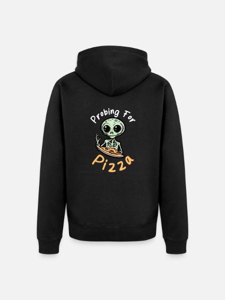 Bortførelse af rumvæsener undersøger pizza - Premium økologisk unisex-hættejakke - sort