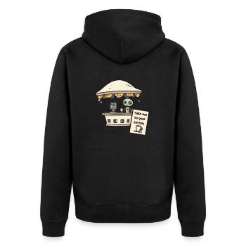 Alien Abduction Take Me To Your Lattes Coffee - Unisex Premium Organic Zip Hoodie - black - Back - Nico (187cm)