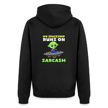 Alien Abduction Spaceship Runs On Sarcasm - Unisex Premium Organic Zip Hoodie - black - Back - Nico (187cm)