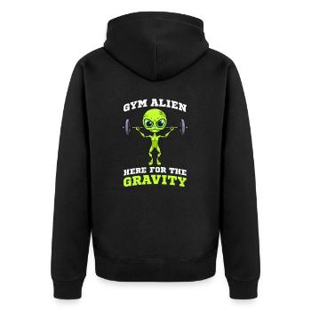 Alien Abduction Gym Alien Here For Gravity - Unisex Premium Organic Zip Hoodie - black - Back - Nico (187cm)