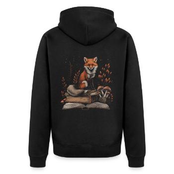 Cottagecore Ästhetischer Fuchs Bücher Pilz Vintage - Unisex Premium Bio Zip Hoodie - Schwarz - Hinten - Nico (187cm)