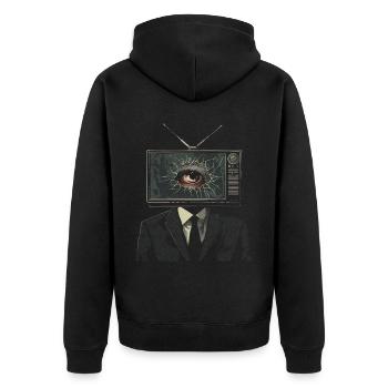 Weirdcore Aesthetics TV Man Eyeball Grunge Strands - Unisex Premium Organic Zip Hoodie - black - Back - Nico (187cm)