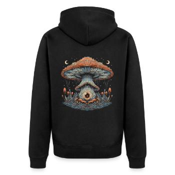 Cottagecore Weirdcore Aesthetic Mushroom Eyeball Mon - Unisex Premium Organic Zip Hoodie - black - Back - Nico (187cm)
