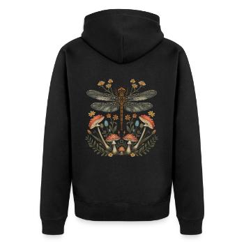 Cottagecore Ästhetisch Libelle Pilz Witchy Floral - Unisex Premium Bio Zip Hoodie - Schwarz - Hinten - Nico (187cm)