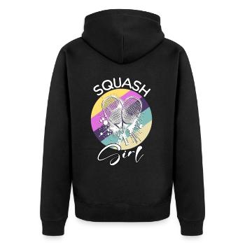 Squash Girl - Unisex Premium Bio Zip Hoodie - Schwarz - Hinten - Nico (187cm)