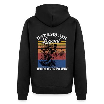US Squash Spieler - Unisex Premium Bio Zip Hoodie - Schwarz - Hinten - Nico (187cm)
