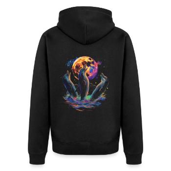 Dolphin Ocean Animal Howling Moon - Unisex Premium Organic Zip Hoodie - black - Back - Nico (187cm)