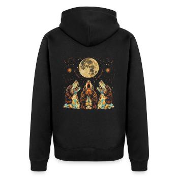 English Springer Spaniel Hund Heulender Mond - Unisex Premium Bio Zip Hoodie - Schwarz - Hinten - Nico (187cm)