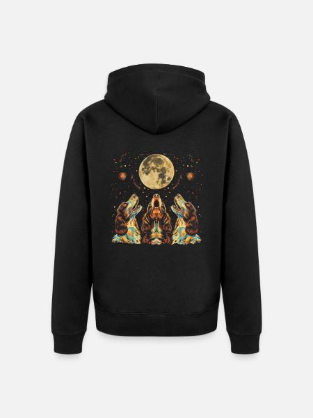 English Springer Spaniel Dog Howling Moon - Unisex Premium Organic Zip Hoodie - black