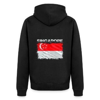 Singapur - Unisex Premium Bio Zip Hoodie - Schwarz - Hinten - Nico (187cm)