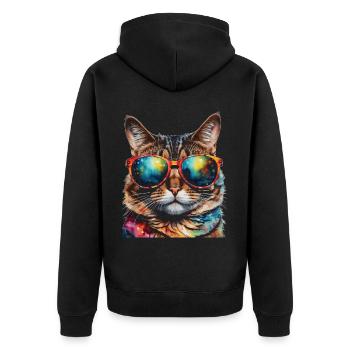 Katze Sonnenbrille Bunt Lustig Tier Design Print - Unisex Premium Bio Zip Hoodie - Schwarz - Hinten - Nico (187cm)