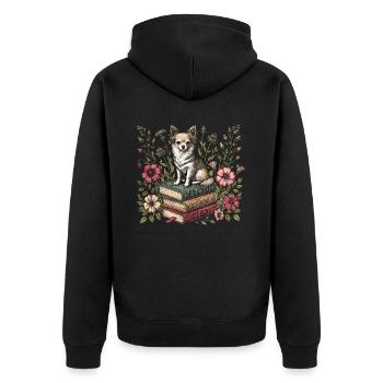 Chihuahua Flower Book Reader Floral Cottagecore - Unisex Premium Organic Zip Hoodie - black - Back - Nico (187cm)