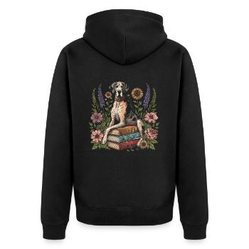 Great Dane Flower Book Reader Floralcottagecore - Unisex Premium Organic Zip Hoodie - black - Back - Nico (187cm)