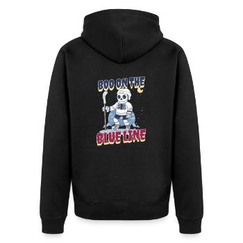 Hockey sur glace d’Halloween Boo sur la ligne bleue - Veste à capuche bio Premium Unisexe - noir - Dos - Nico (187cm)