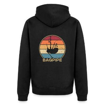Retro Blasrohr Great Highland Dudelsack Unterricht - Unisex Premium Bio Zip Hoodie - Schwarz - Hinten - Nico (187cm)