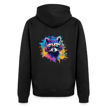 Colorful Gambler Raccoon with Gaming Headphones - Unisex Premium Organic Zip Hoodie - black - Back - Nico (187cm)