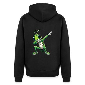 Dabbing Grasshopper Funny Cartoon Design - Unisex Premium Organic Zip Hoodie - black - Back - Nico (187cm)