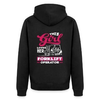 This Girl Loves Her Forklift Driver - Unisex Premium Organic Zip Hoodie - black - Back - Nico (187cm)