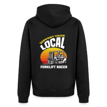 Support your local forklift racer - Unisex Premium Organic Zip Hoodie - black - Back - Nico (187cm)