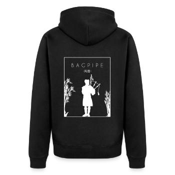 Dudelsack Chinesisch Hanzi Blasrohr Großes Hochland - Unisex Premium Bio Zip Hoodie - Schwarz - Hinten - Nico (187cm)