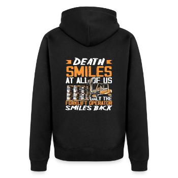 Forklift Driver T-Shirt Saying - Unisex Premium Organic Zip Hoodie - black - Back - Nico (187cm)
