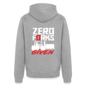 Zero Forks Given Staplerfahrer Humor - Unisex Premium Bio Zip Hoodie - Grau meliert - Hinten - Nico (187cm)