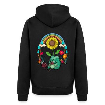 Sonnenblume Regenbogen Frosch Frösche Stricken - Unisex Premium Bio Zip Hoodie - Schwarz - Hinten - Nico (187cm)