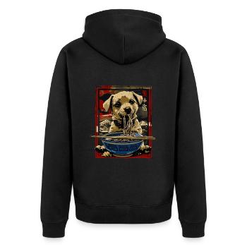 Motif Chien Manga Ramen Nouille Chien Anime Art - Veste à capuche bio Premium Unisexe - noir - Dos - Nico (187cm)