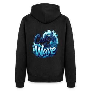 Catch the Wave für einen Surfer Wellenreiter - Unisex Premium Bio Zip Hoodie - Schwarz - Hinten - Nico (187cm)